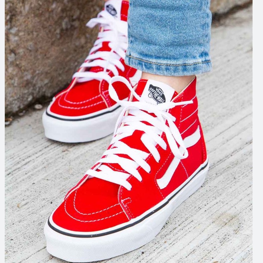 SOLD !!!! Red Suede High Top Vans